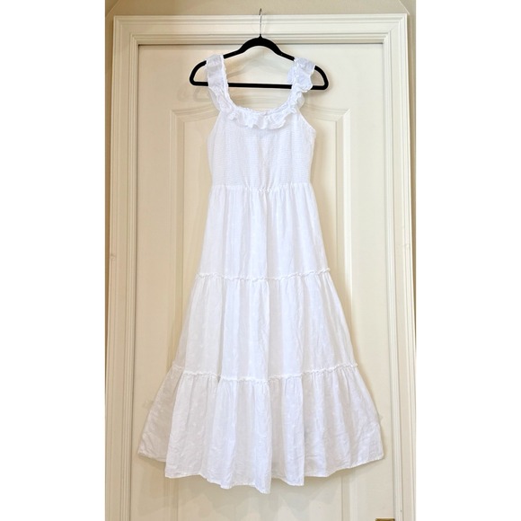 Old Navy Dresses & Skirts - Old Navy White Prairie Tiered Maxi Dress Sz M Embroidered Floral Cottagecore